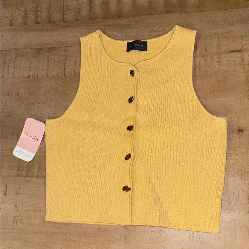 Boutique Yellow Knit Trendy Vest Top Large NWT NEW Hudson Gray Spring - Picture 4 of 6